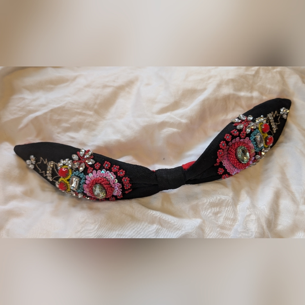 Vintage Black Bendable Headband with Embellishments